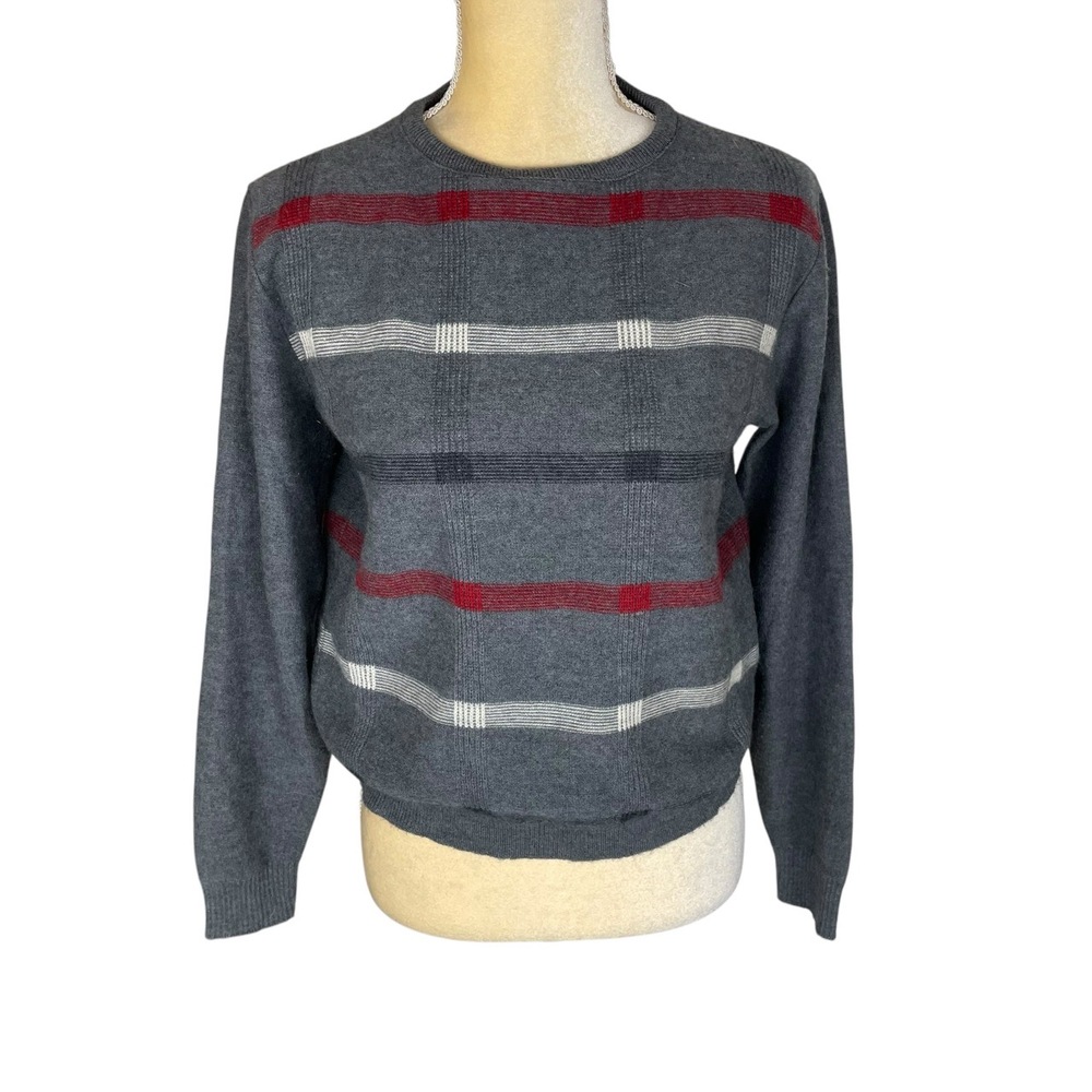 Pendleton Gray Virgin Wool Crew Neck Sweater Red … - image 1